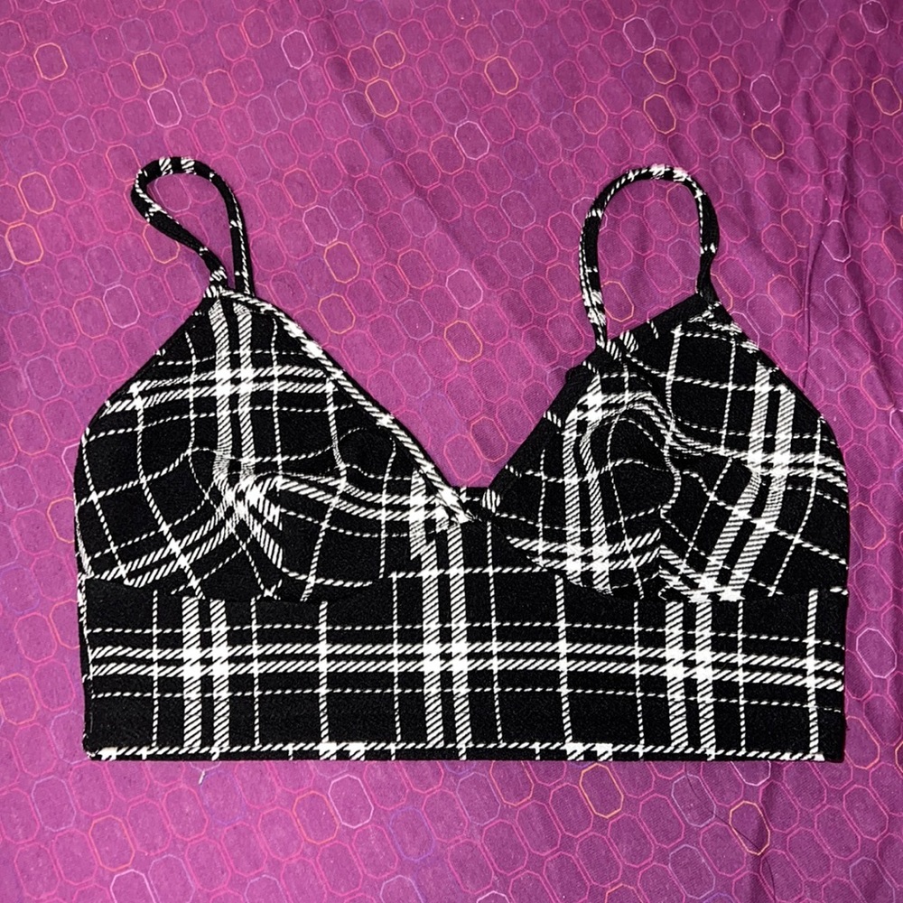 Shein black and white plaid crop top